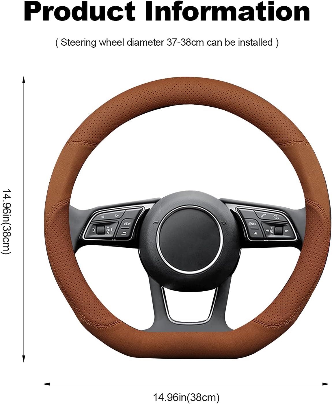 Ergocar D-Shaped Sport Microfiber PU Leather & Suede Material Car Steering Wheel Cover Non-Slip Car Steering Wheel Protector Universal for D-Shaped Diameter 38cm(15") (Brown)