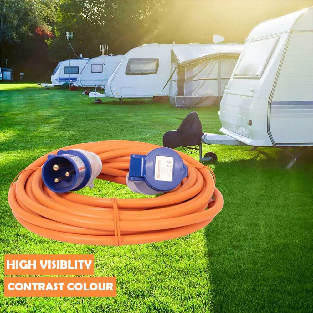 Heavy Duty Caravan Hook Up Cable, 15M Extension Lead Cable, 16 Amp Cable 240V Camping Extension Lead, High Visibility Orange - Perfect for Campervans & Motorhomes (15M) — view 6