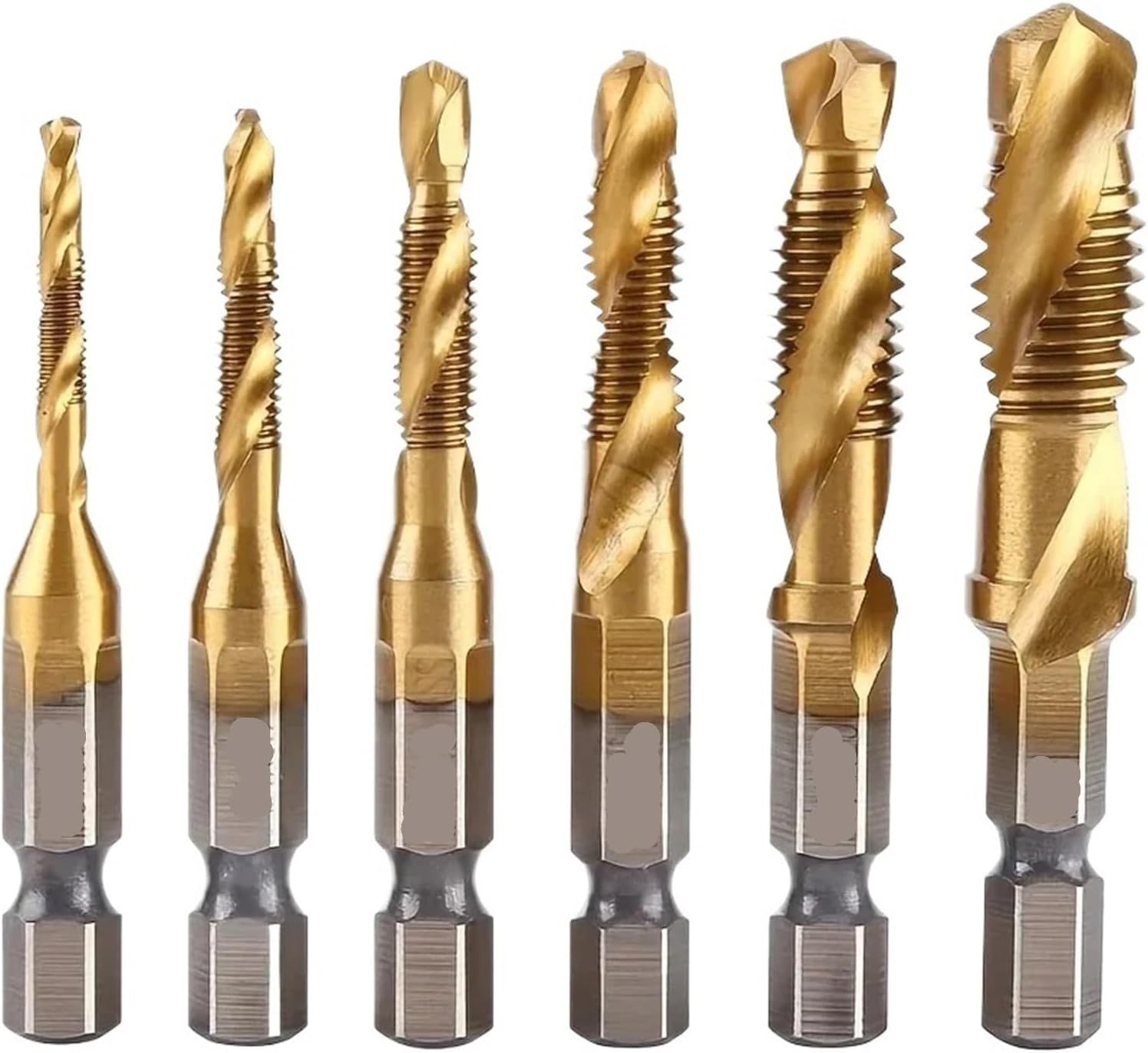 6pcs Titanium Drill Tap Combination Bit Set - Metric Thread M3 M4 M5 M6 M8 M10 Taps Tool for Screw Tapping Countersink Drilling