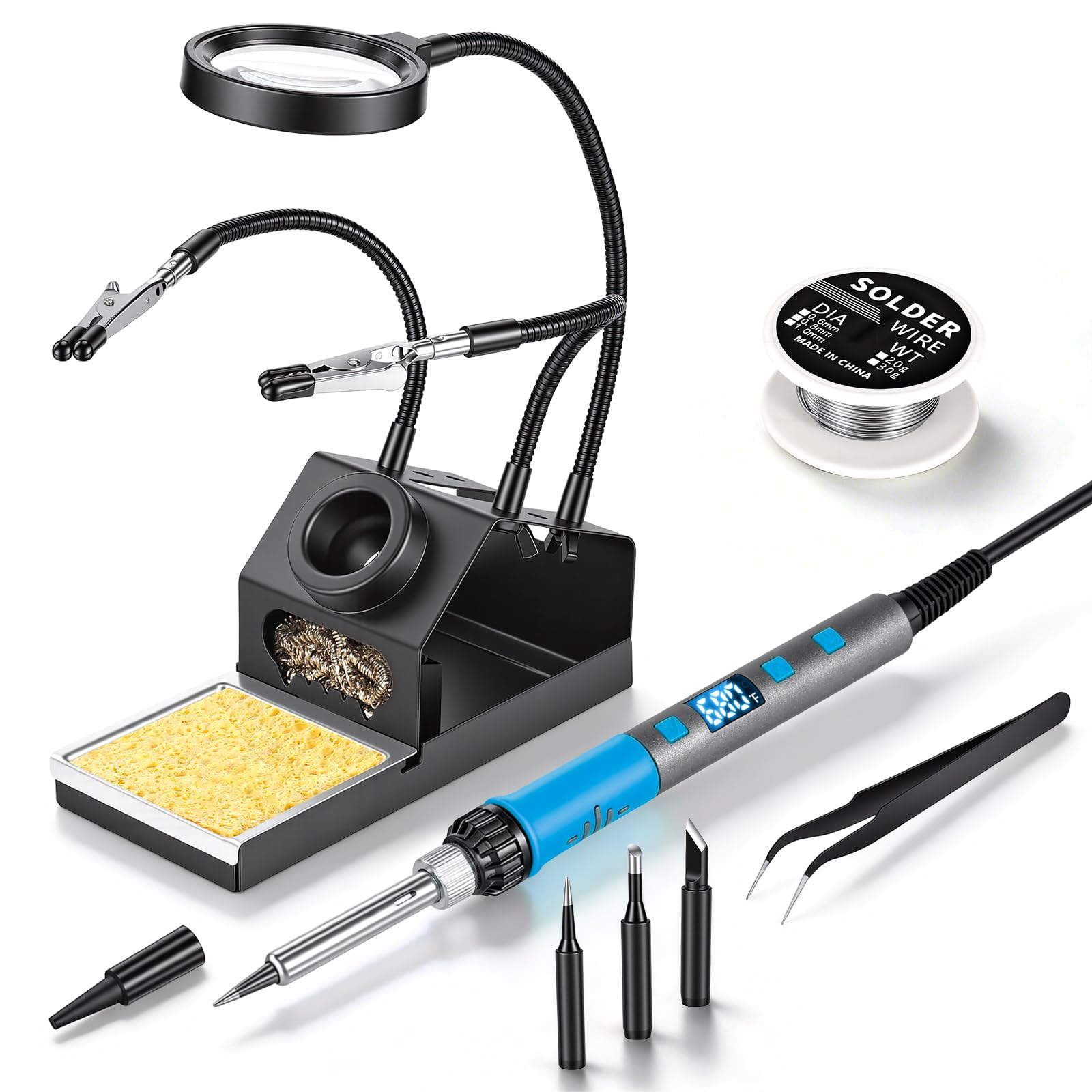 Lötkolben Set, 100W Hochleistungs-Lötkolben, Schnellaufheizung, Digitale Temperaturanzeige & Präzise Regelung 180℃-500℃, Tragbares Lötkit mit Schutzkappe & Automatischer Schlafmodus