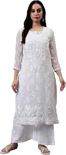 Seva Chikan Hand Embroidered Lucknowi Chikankari Georgette Women's Kurta with Inner Slip SCL4526 Price In India