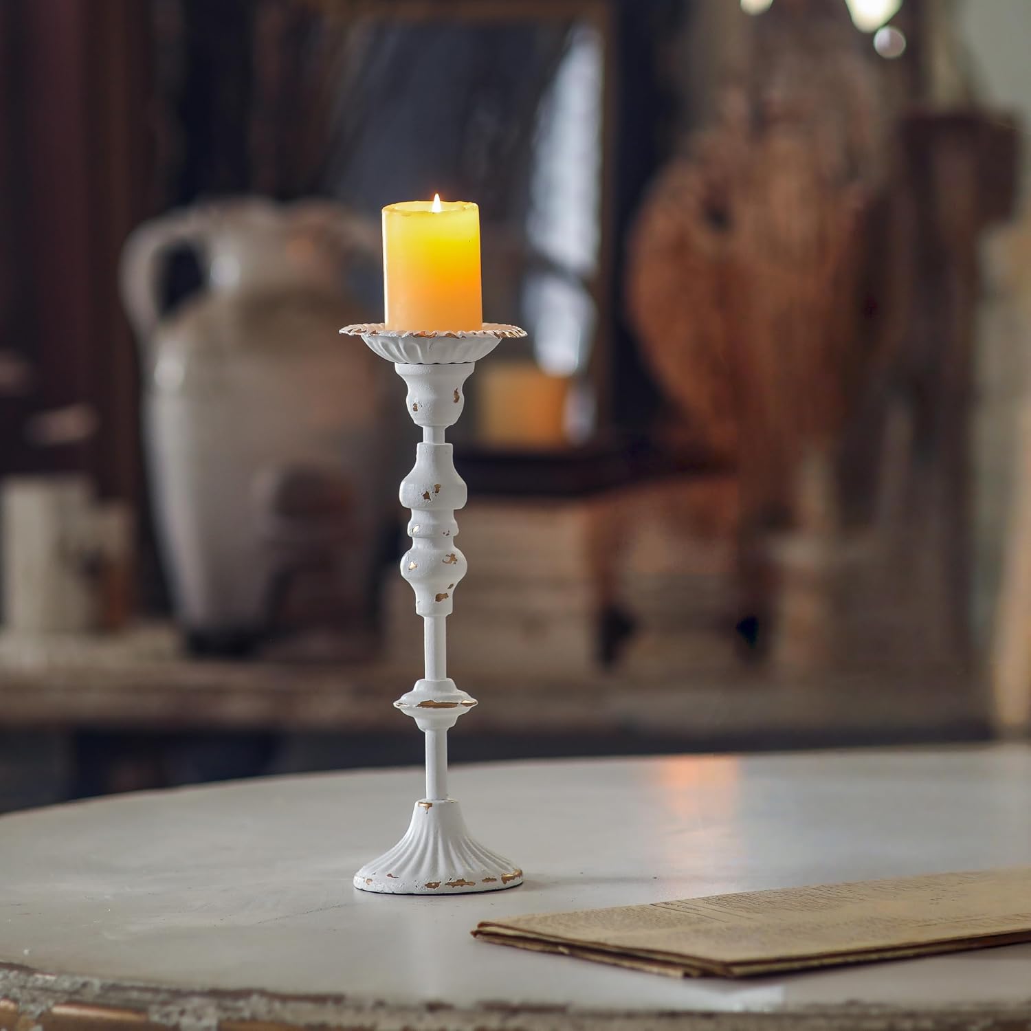 SOFE Metal Candlestick Holder 12" Tall, Distressed Pillar Candle Holder image 5
