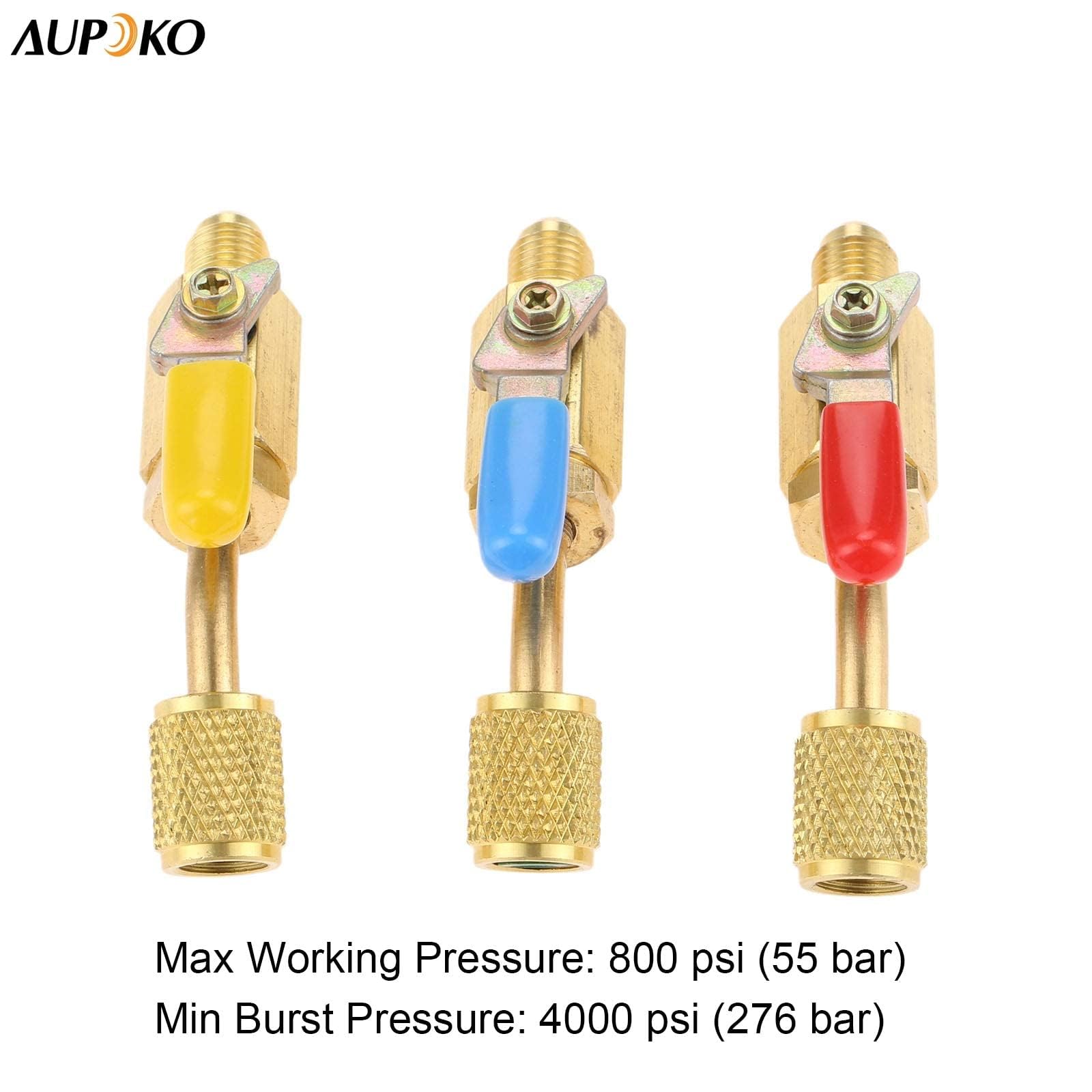 Aupoko Set di tubi di ricarica R134A, R410A, R22, R12, 3 tubi con codice colore e valvola a sfera, filettatura SAE 1/4" per kit di manutenzione AC HVAC e aria condizionata