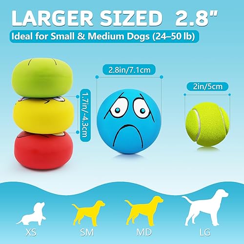 Miniatura 6 de Paquete de 4 Juguetes Chirriantes para Perros con Cara Sonriente de 2.8", Pelotas Suaves para Perros de Goma de Látex, Juguetes Chirriantes para