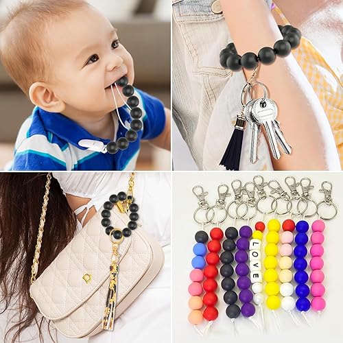 Miniatura 4 de 100 cuentas redondas de silicona, cuentas focales de silicona de goma de 0.472 pulgadas, cuentas sueltas a granel para llavero, pulsera, collar,