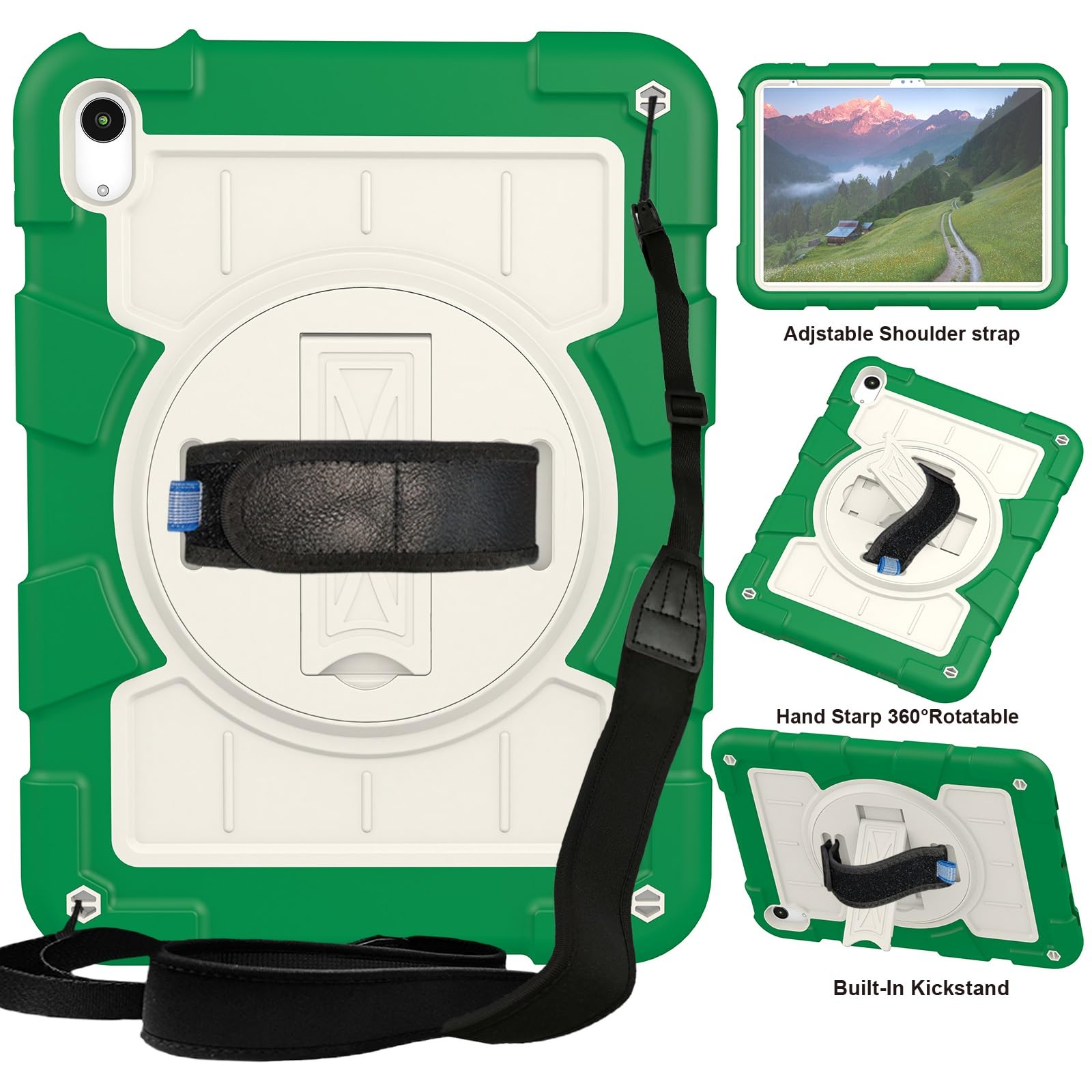 Custodia protettiva per tablet PC compatibile con iPad di 10a generazione 11,9 pollici 2022, custodia protettiva antiurto integrale con guscio infrangibile W supporto girevole a 360°+cinghia da