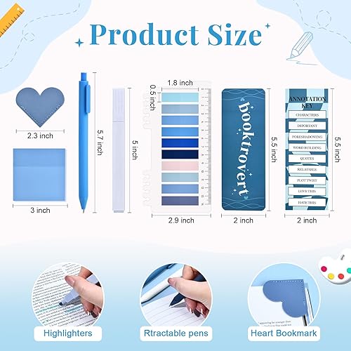 Miniatura 4 de Kit de 14 anotaciones estéticas para libros, estuche grande a cuadros, marcapáginas para amantes de los libros, marcadores duales, bolígrafos de