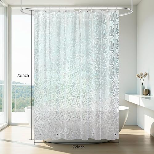 Miniatura 8 de AooHome Forro de cortina de ducha de 72 x 72 pulgadas, calcomanías 3D de EVA, diseño de patrón de vitrales, cortina de ducha estándar con ganchos, 5