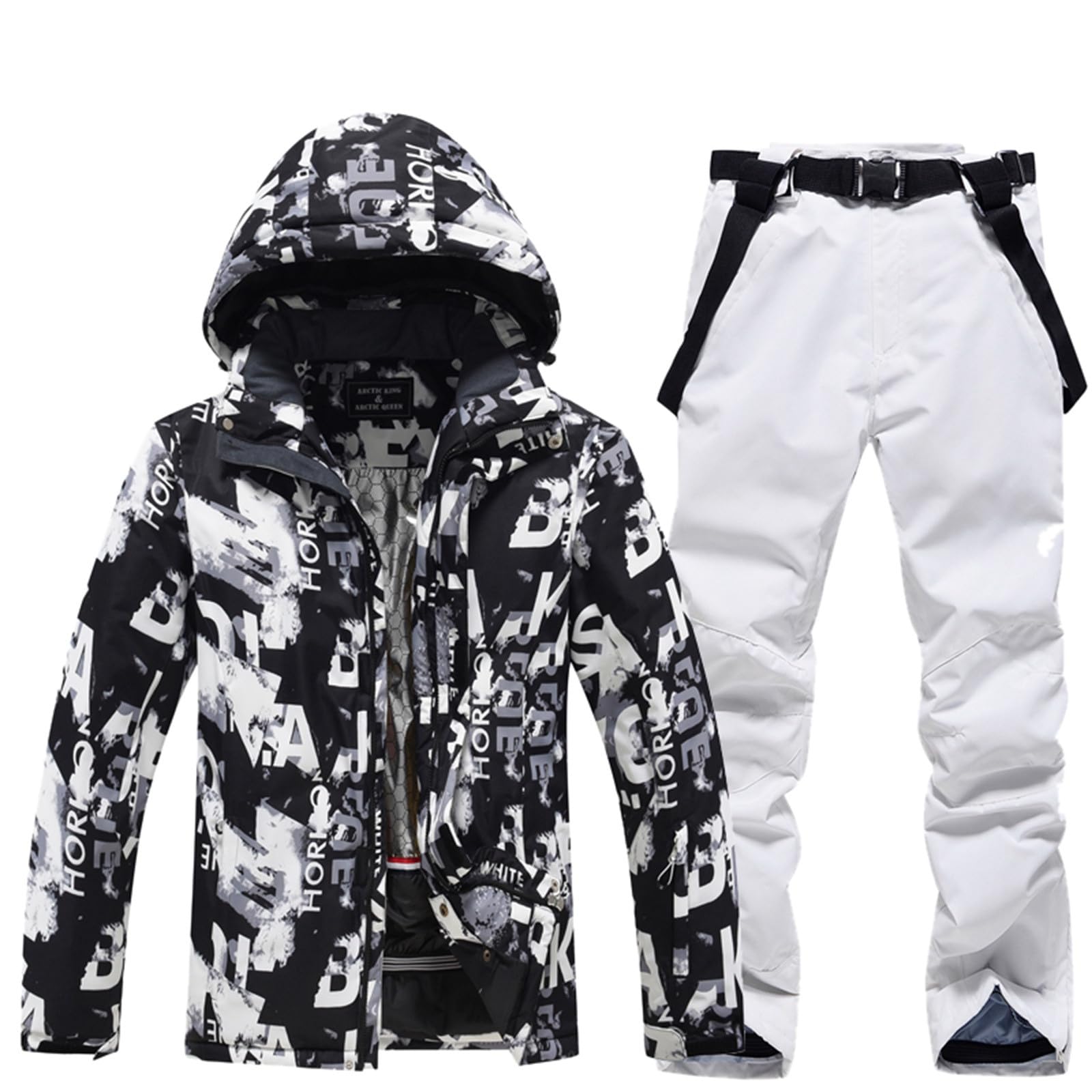 Generisch Tuta da sci da uomo, set da 2 pezzi, impermeabile, con cappuccio, da snowboard, antivento, da sci, da uomo, per lo sport, da sci, per l'inverno, da sci e da neve