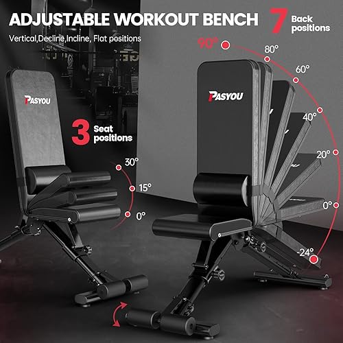 Miniatura 10 de PASYOU Banco de pesas ajustable, para entrenamiento de cuerpo completo, multiusos, plegable, inclinado, declinación, ejercicio para gimnasio en casa