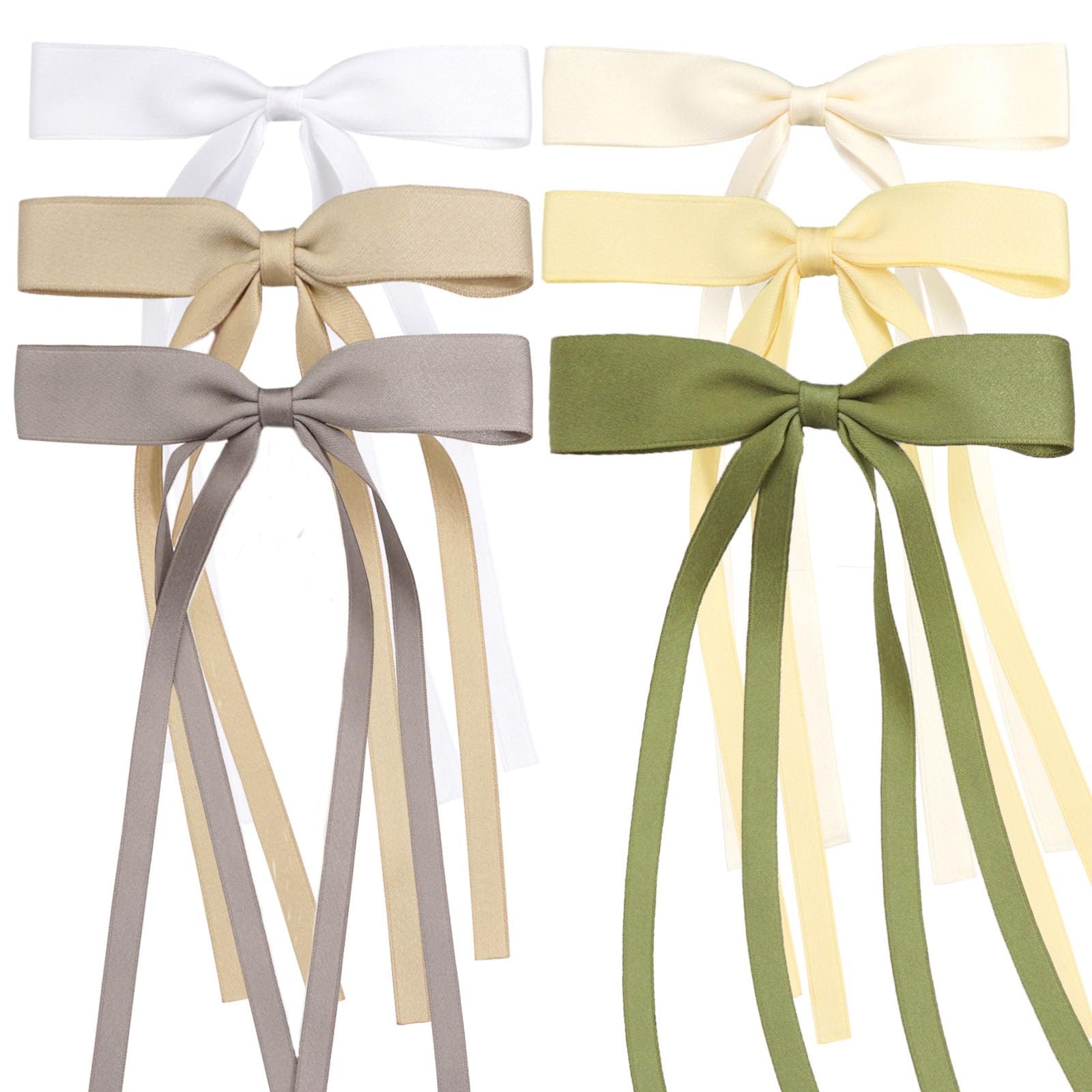 SALOCY 6 PCS Tassel Bowknot Hair Clips With Long Tail - Big Satin Ribbon Bows for Women's Hair Design