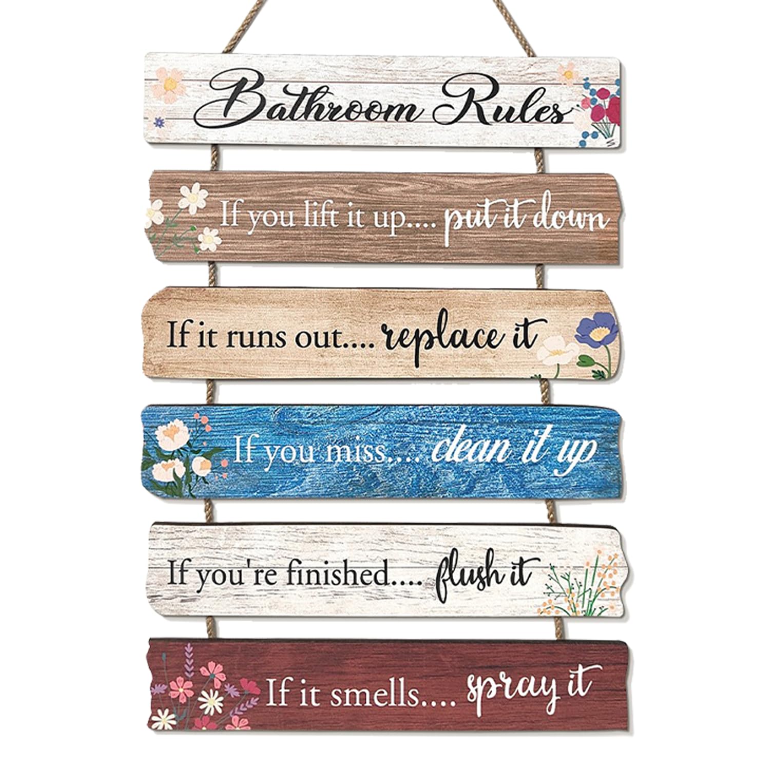 Bathroom Rules Wood Sign Wall Decor Rustic Wooden Wall Art Bathroom Funny Sings Plaque Wall Hanging Decoration for Farmhouse Toilet Guest Bathroom, 11.5 x 15.7 Inch
