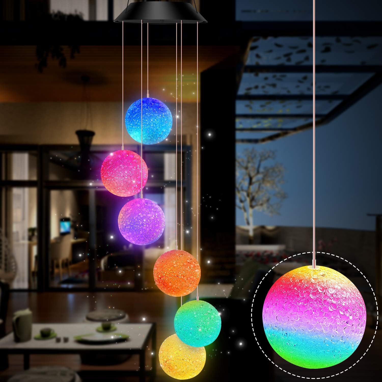 Color Changing Solar Power Wind Chime Spiral Spinner Crystal Ball Wind Mobile Portable Waterproof Outdoor Decorative Romantic Wind Bell Light for Patio Yard Garden Home-image-24