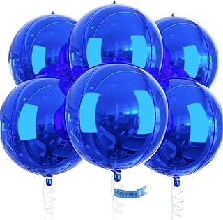 PartyWoo Royal Blue Foil Balloons 6pcs Large Round Giant Jumbo 4D Balloons