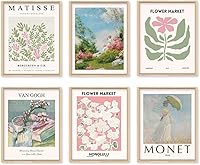 QIAOMICS Colorful Flower Market Matisse Wall Art Prints - Abstract Floral Posters for Bedroom Living Room, 8x10 Unframed Set of 6