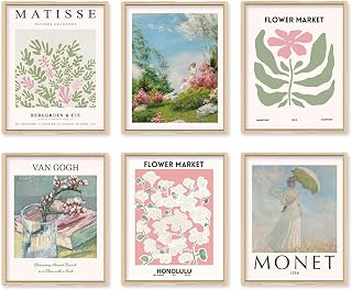 QIAOMICS Colorful Flower Market Matisse Wall Art Prints - Abstract Floral Posters for Bedroom Living Room, 8x10 Unframed Set of 6
