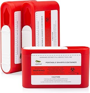 Pocket Travel Sharps Container for Blood Sugar Test Strips, Needle Container for Diabetic Insulin Pen Needle，Biohazard Treatment Container，Travel and Home Use (3 Packs)