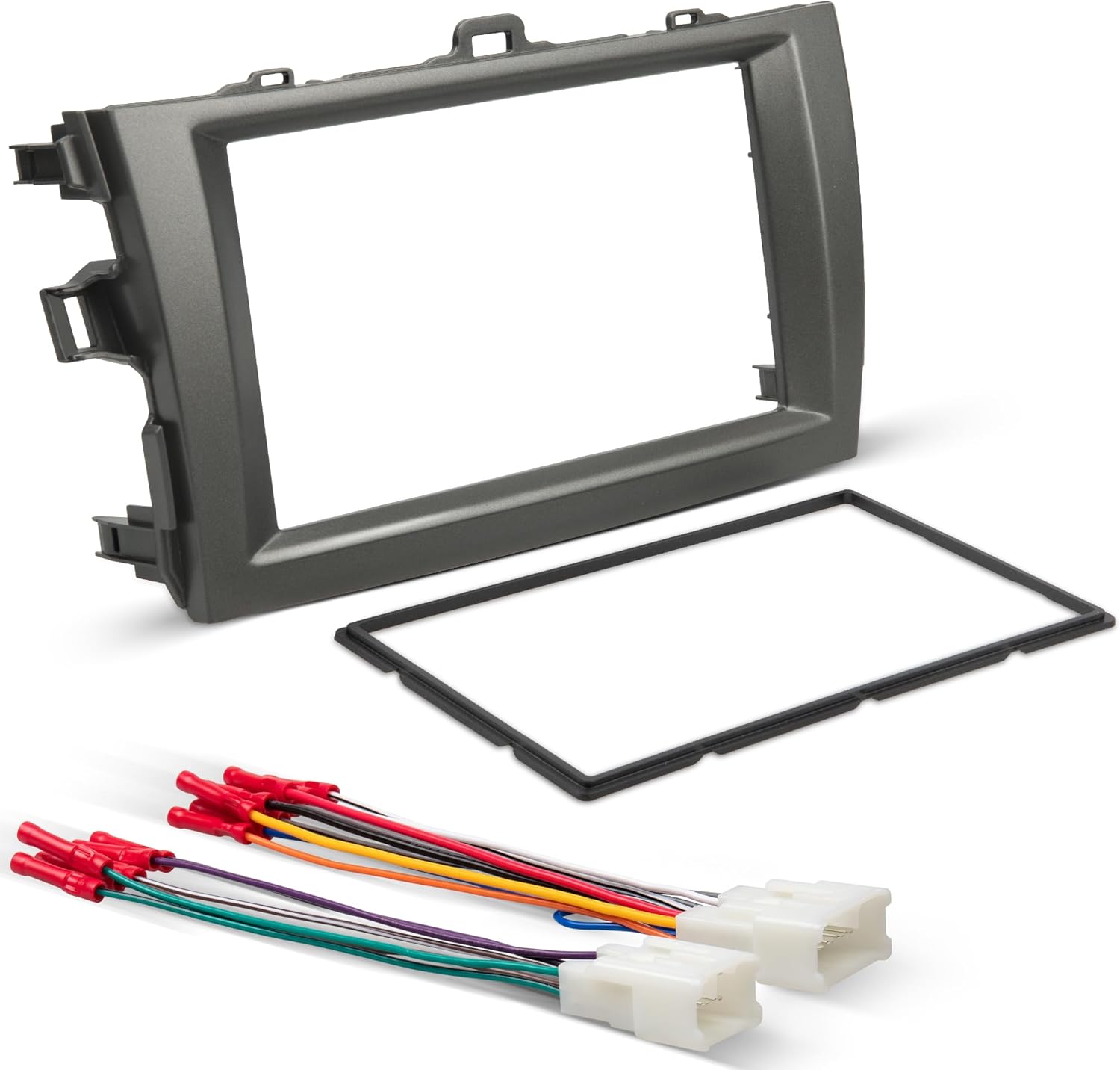 NuIth Grey Double DIN Radio Dash Kits for Toyota Corolla 2009-2013, Double Din Radio Mount Housing Bracket Installation Trim Bezel Kit Installation Aftermarket Stereo (Dash Kit+Radio Wire)