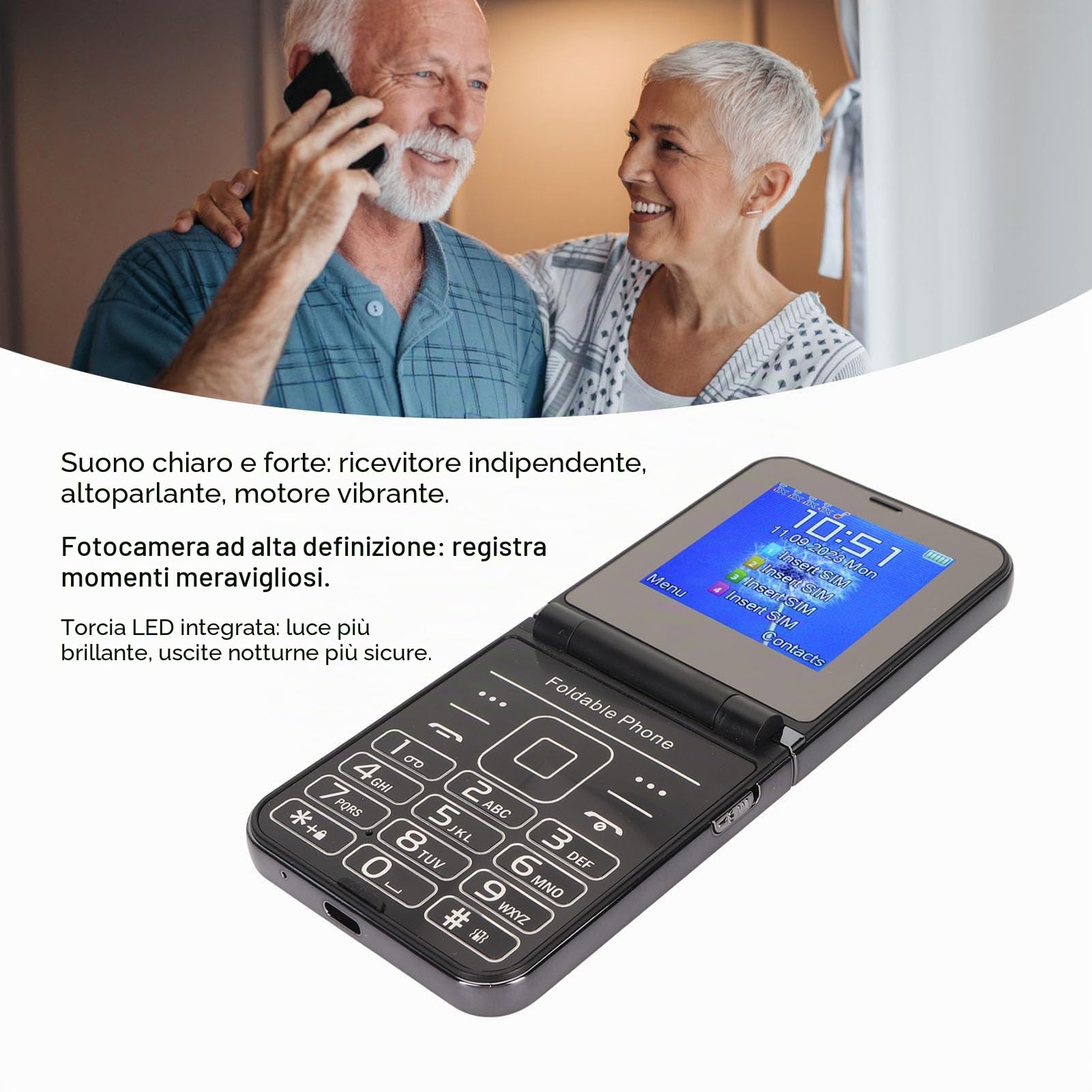 Telefono Cellulare a Conchiglia 2G, Telefono Cellulare a Conchiglia da 2,6 Pollici per Anziani, Tasti Grandi, Cifre Grandi, Suono Forte, Telefono per Anziani con Torcia a LED,