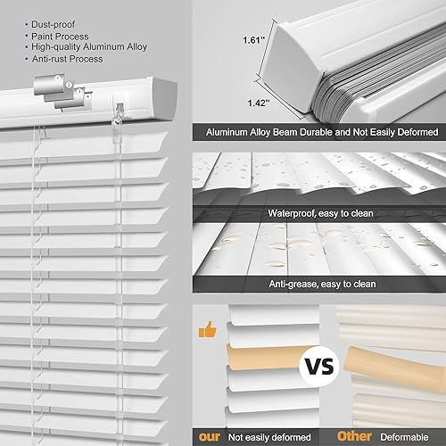 Miniatura 3 de BERISSA Mini persianas horizontales de aluminio de 1 pulgada sin cordones, cortadas a medida, persianas y persianas para oscurecer la habitación,