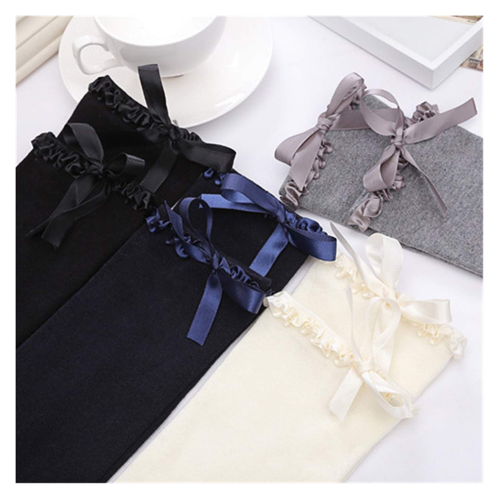 Japanische Lolita Lolita-Band Bogen-Baumwolle-Lange Kniesocken in der Unterseite Warm (Color : Gray)