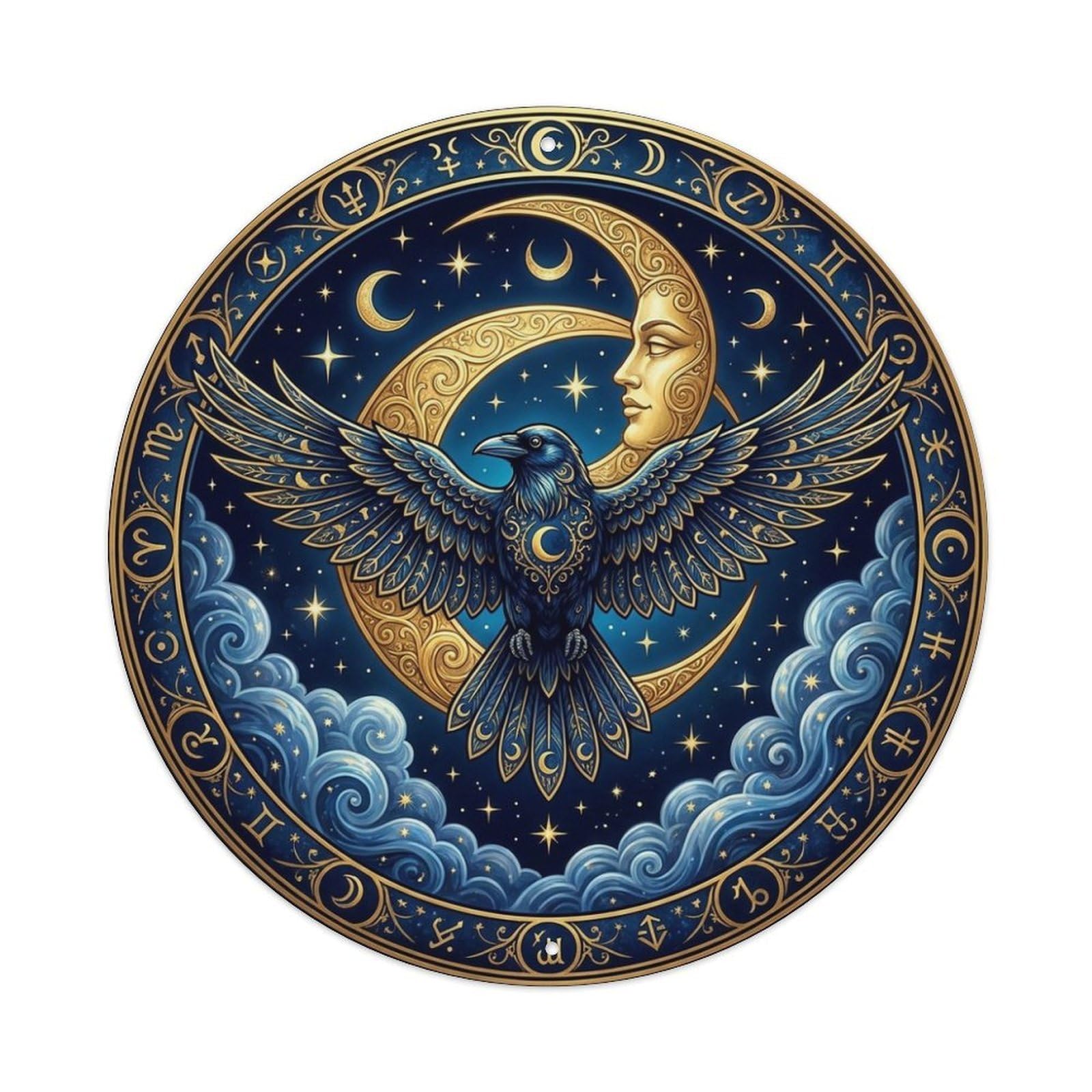 Celestial Raven Moon Stars Night Sky Animal Metal Tin Sign