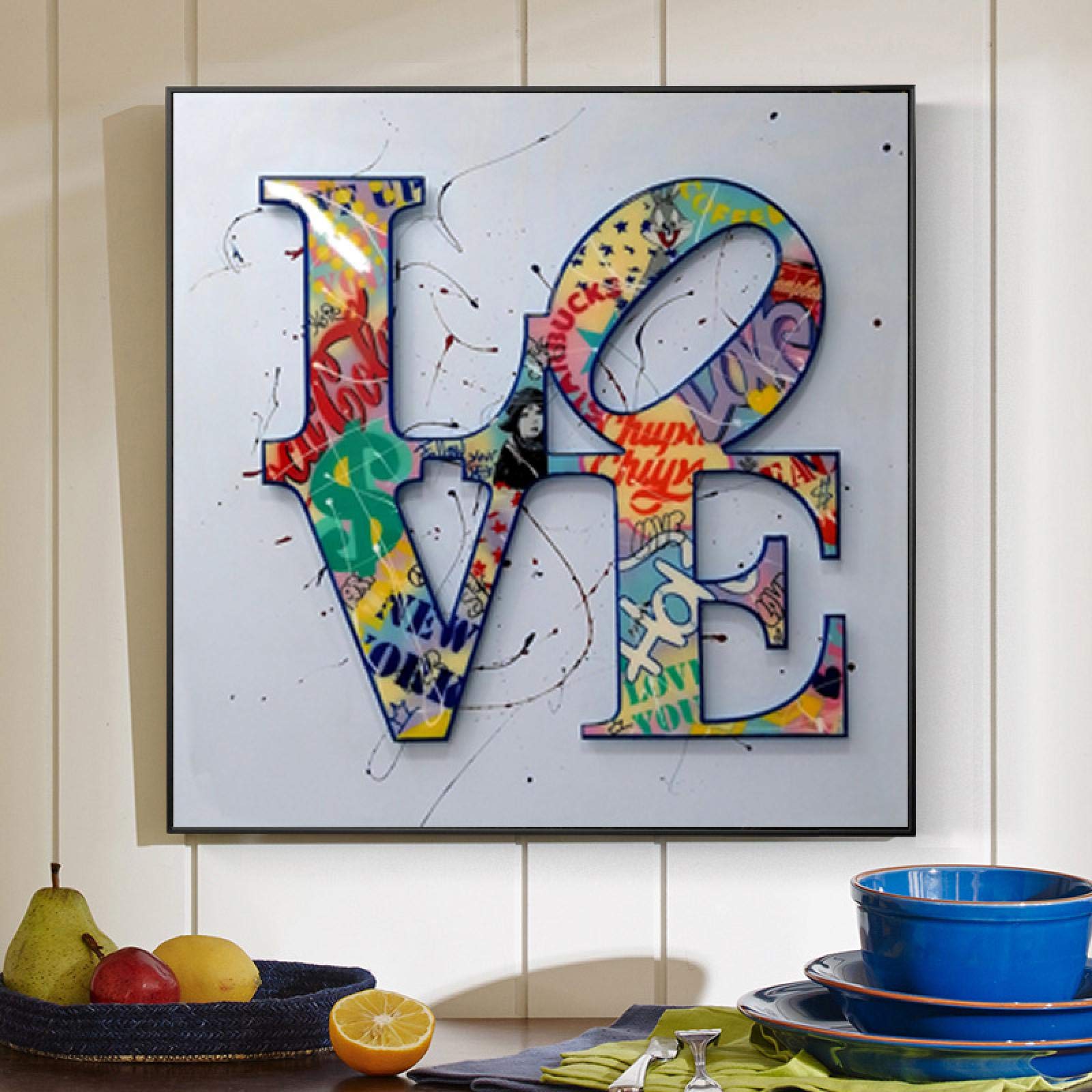 konkneleuh Modern Abstract Graffiti Love Wordart Poster Painting On Canvas Wall Art Prints Watercolour Pictures Living Room Decoration 40x40cm Frameless