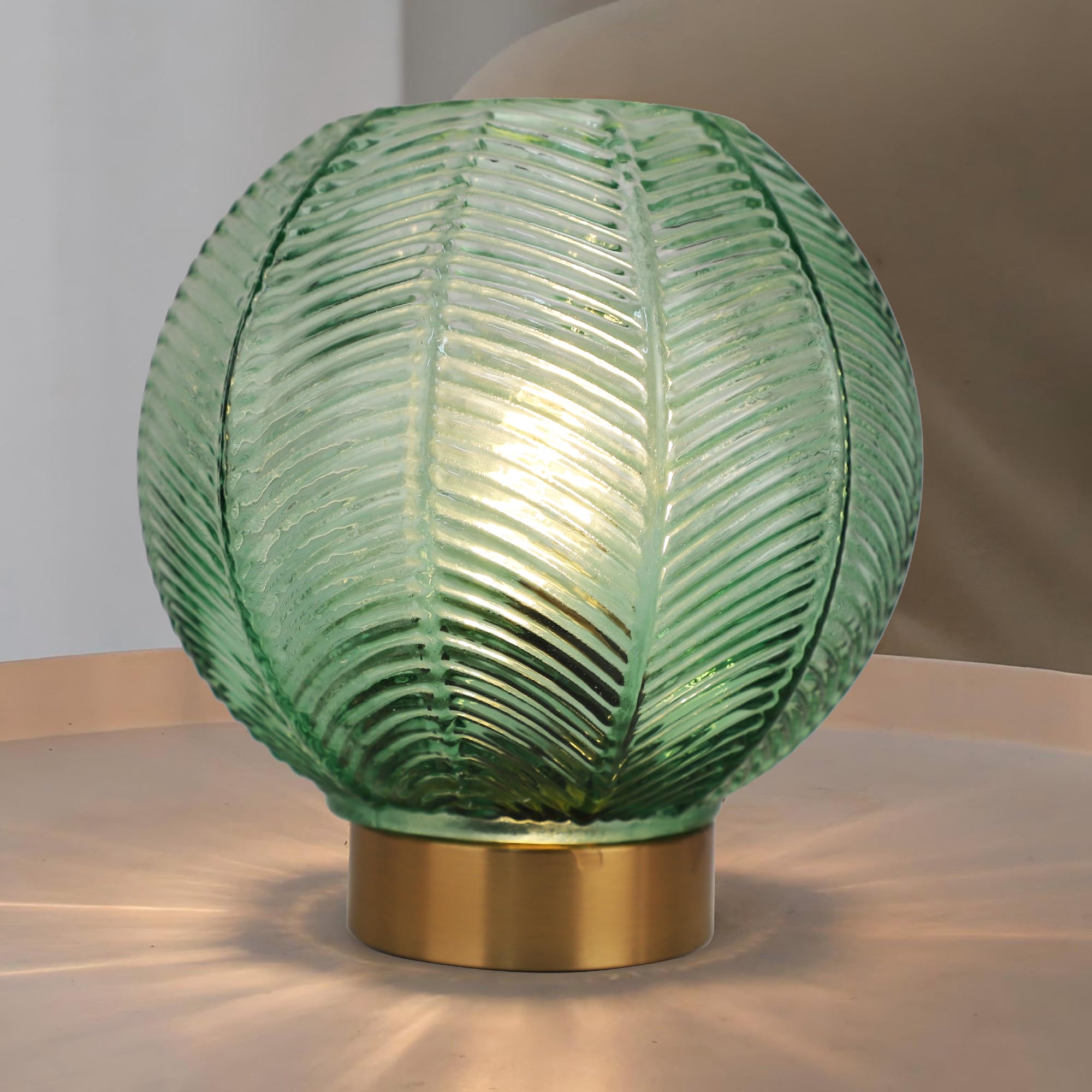 MEKOTRIN Rechargeable Table Lamp, Glass Bedside Lamp Romantic Night Light, Cordless Battery Operated Light for Bedroom Indoor Outdoor Living Room Dining Home Decor, Green