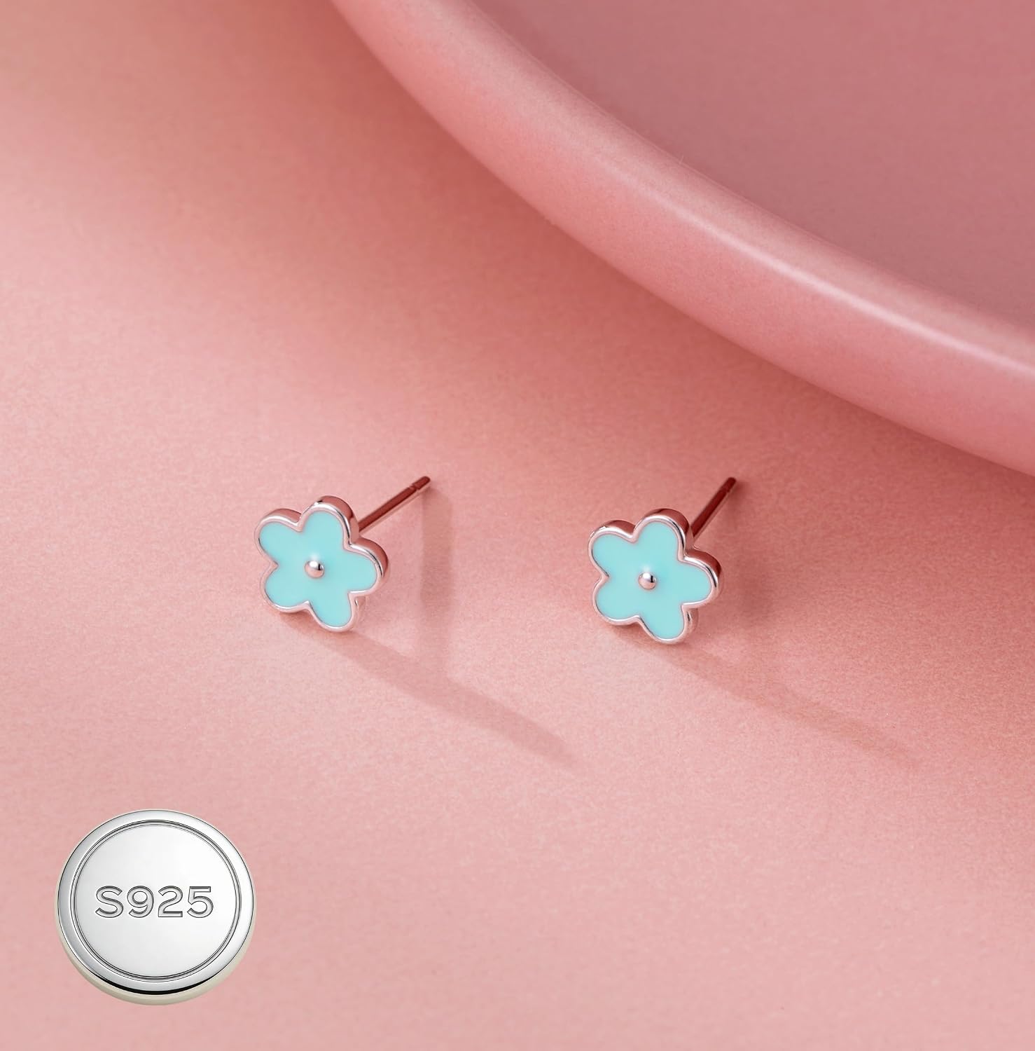 Reffeer Solid 925 Sterling Silver Daisy Stud Earrings for Women Teen Small Color Flower Stud Earrings Spring Summer Earrings