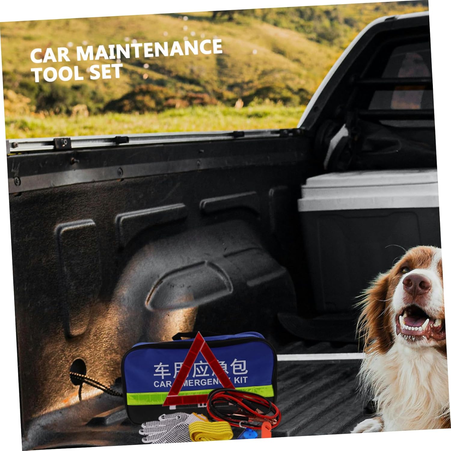 Cabilock Car Emergency Tool Kit 8-Piece Roadside Assistance Set for Vehicle Safety Multi-Functional Automotive Kit Jumper Cables Reflective Vest