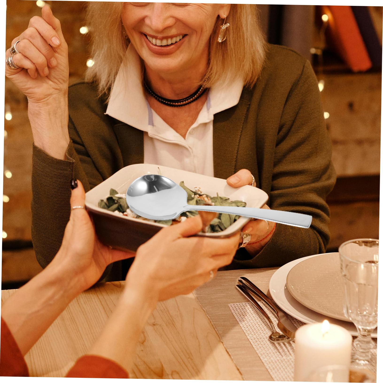 OFFSCH Commercial Grade Buffet Serving Spoons Set of 3 Stainless Steel Smooth Edges Perfect for Catering