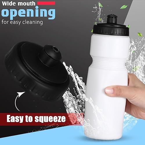 Miniatura 9 de Sunnyray 10 botellas de agua deportivas reutilizables de 23 onzas, botellas de agua de plástico en blanco con tapa superior para niños y adultos,
