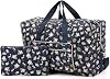 Arxus Large Foldable Duffel Tote Carry on Weekend Overnight Travel Bag Over Luggage with Shoulder Strap (Blue Flamingo)