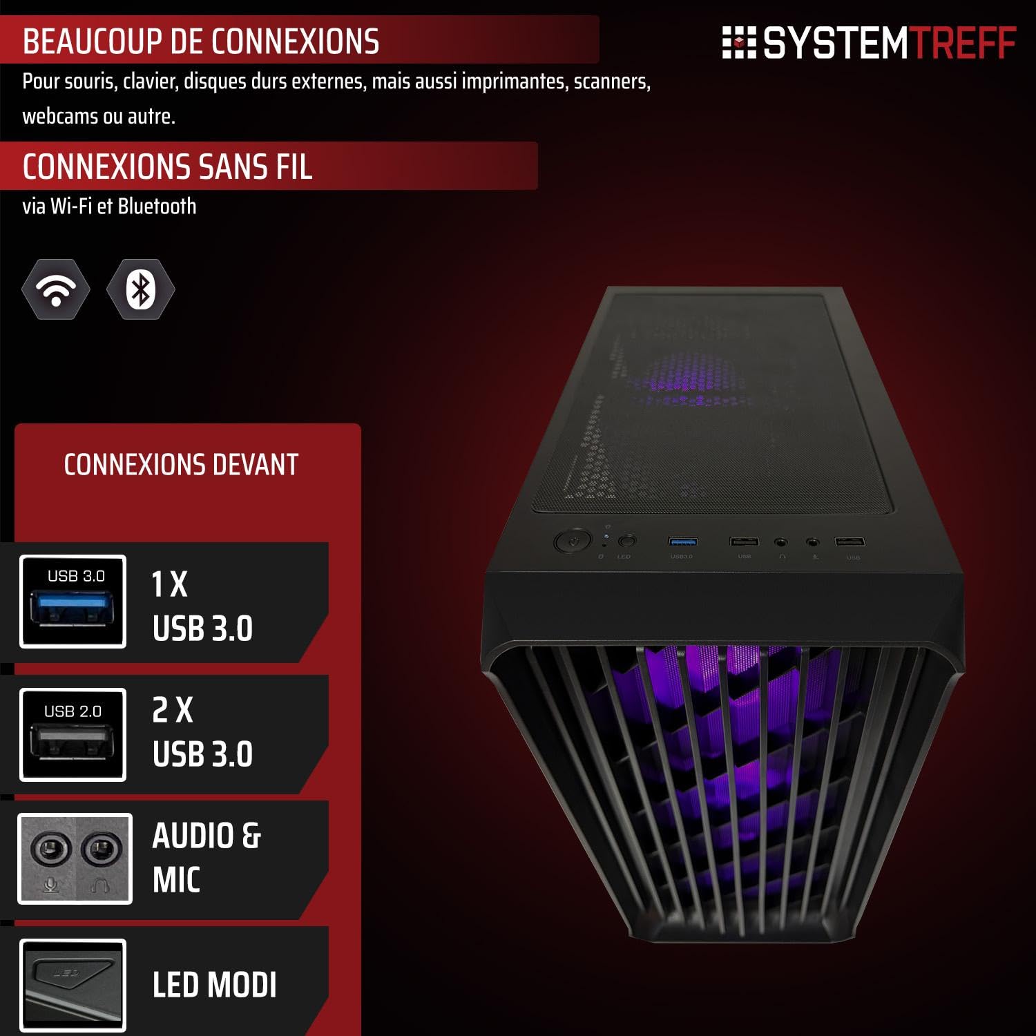 SYSTEMTREFF PC Gamer AMD Ryzen 5 5600 6x4.4GHz | Nvidia RTX 5060 8Go DX12 | 512Go M.2 NVMe | 16Go DDR4 RAM | Windows 11 | Ordinateur de Bureau WLAN pour Les Joueurs, Les Gamers & Streamer