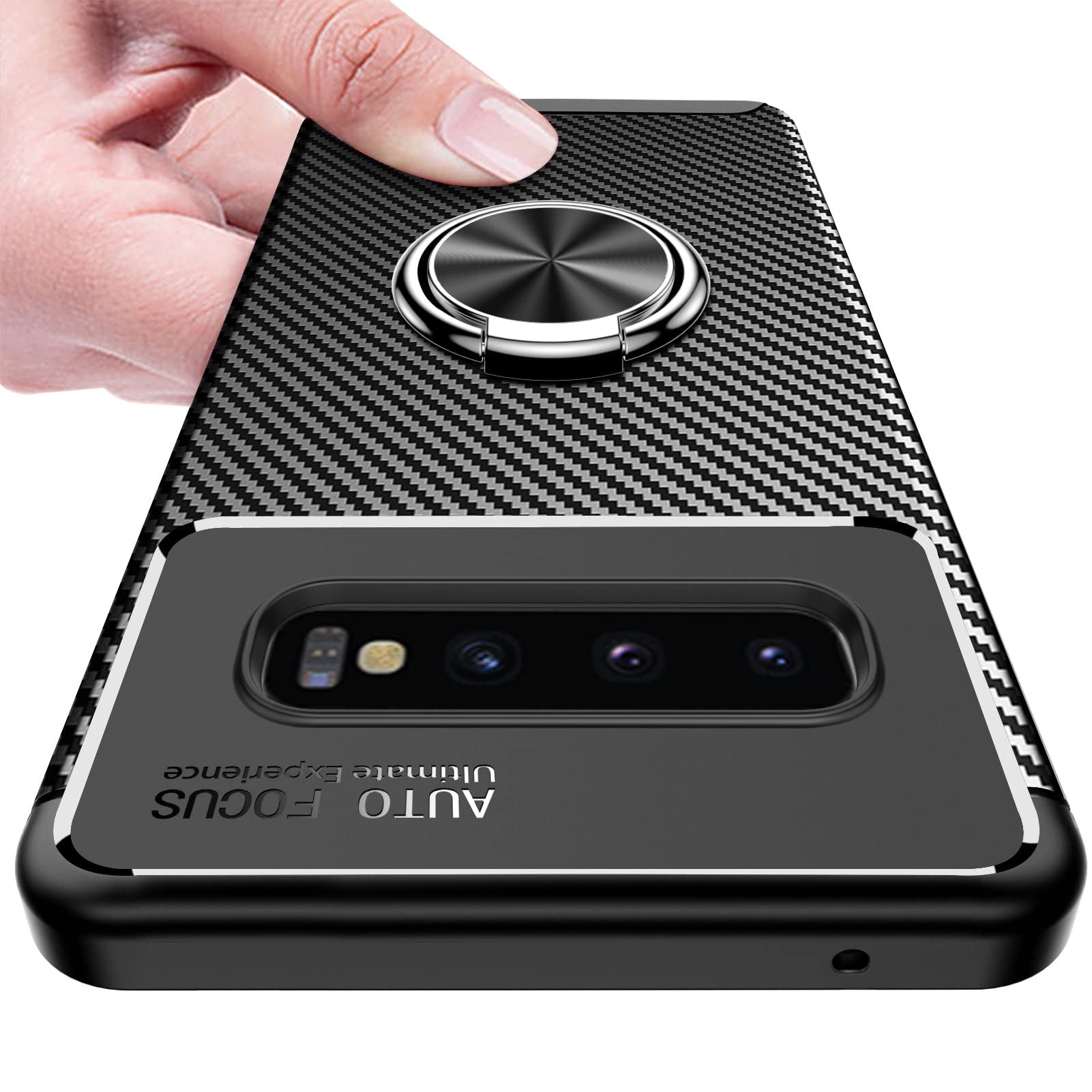 Amazon.co.jp: Galaxy S10 ケース リング付き TPU 炭素繊維 