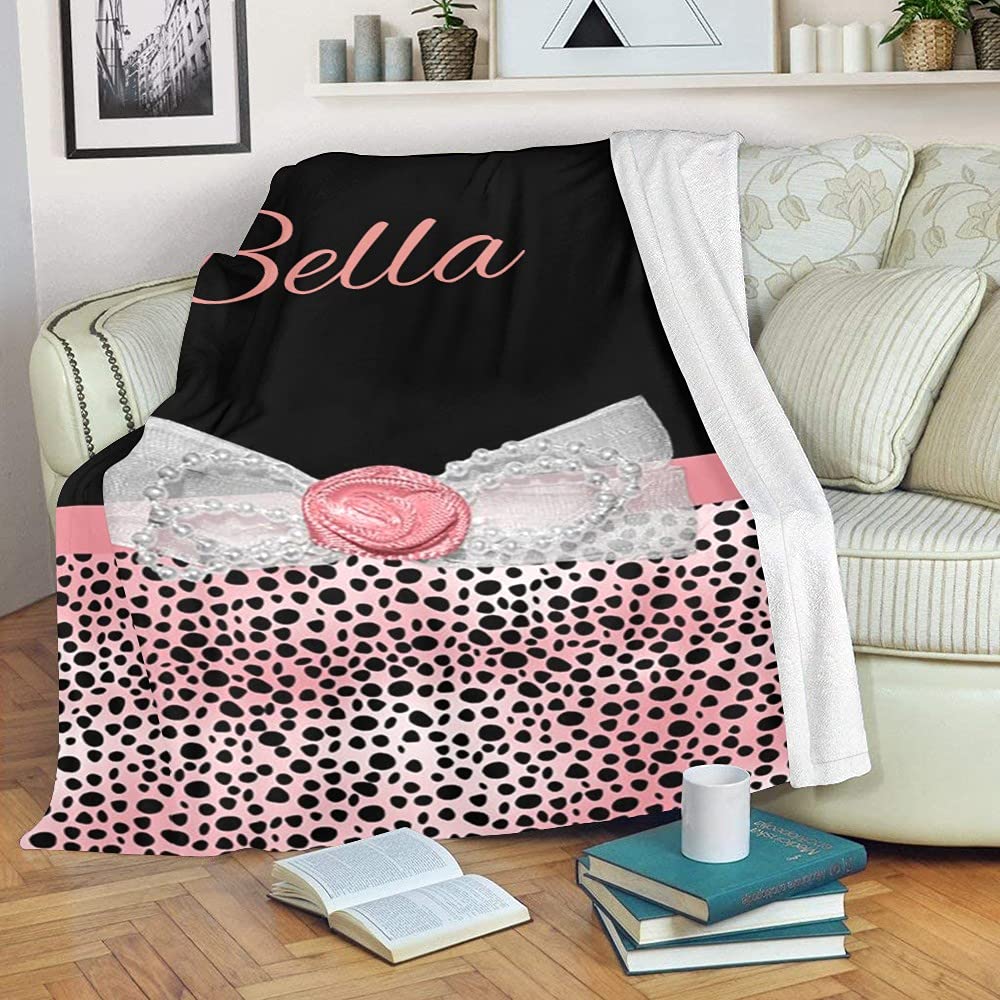 Pink and Black Cheetah Print Baby Blanket with Name Custom Personalized Super Soft Nursery Fleece Throw Blankets for Newborns Baby Shower Girls Kids Birthday Gift 30 X 40 inch