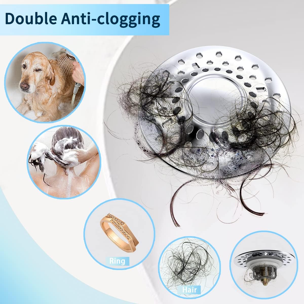 MUAIOLAUS Upgrade Bathtub Stopper with Drain Hair Catcher, 2 in 1 Double Anti-Clogging Design tub Stopper, Pop up Bathtub Plug for 1.6"-2.0" Drain Hole : Home & Kitchen