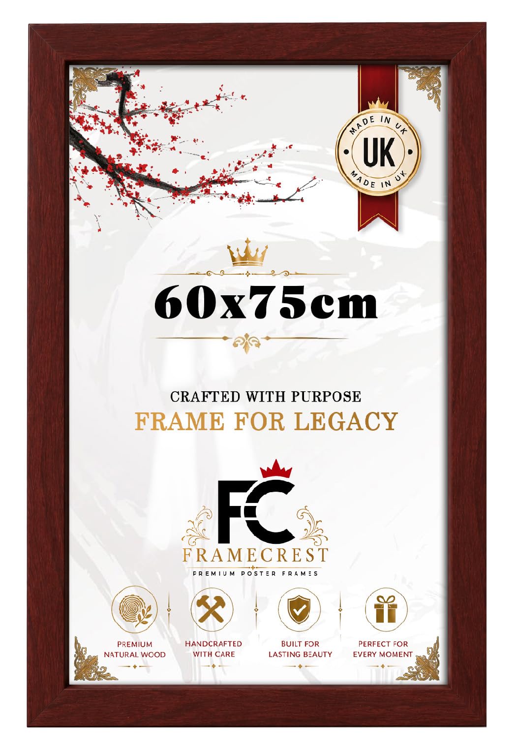 FRAMECREST Exclusive 60x75cm Poster Frame Rectangle | Sleek Photo Frame for Home Decor | Easy to Hang, Wood Finish | Family Portraits, Art Prints, and Memories-[Mahogany]