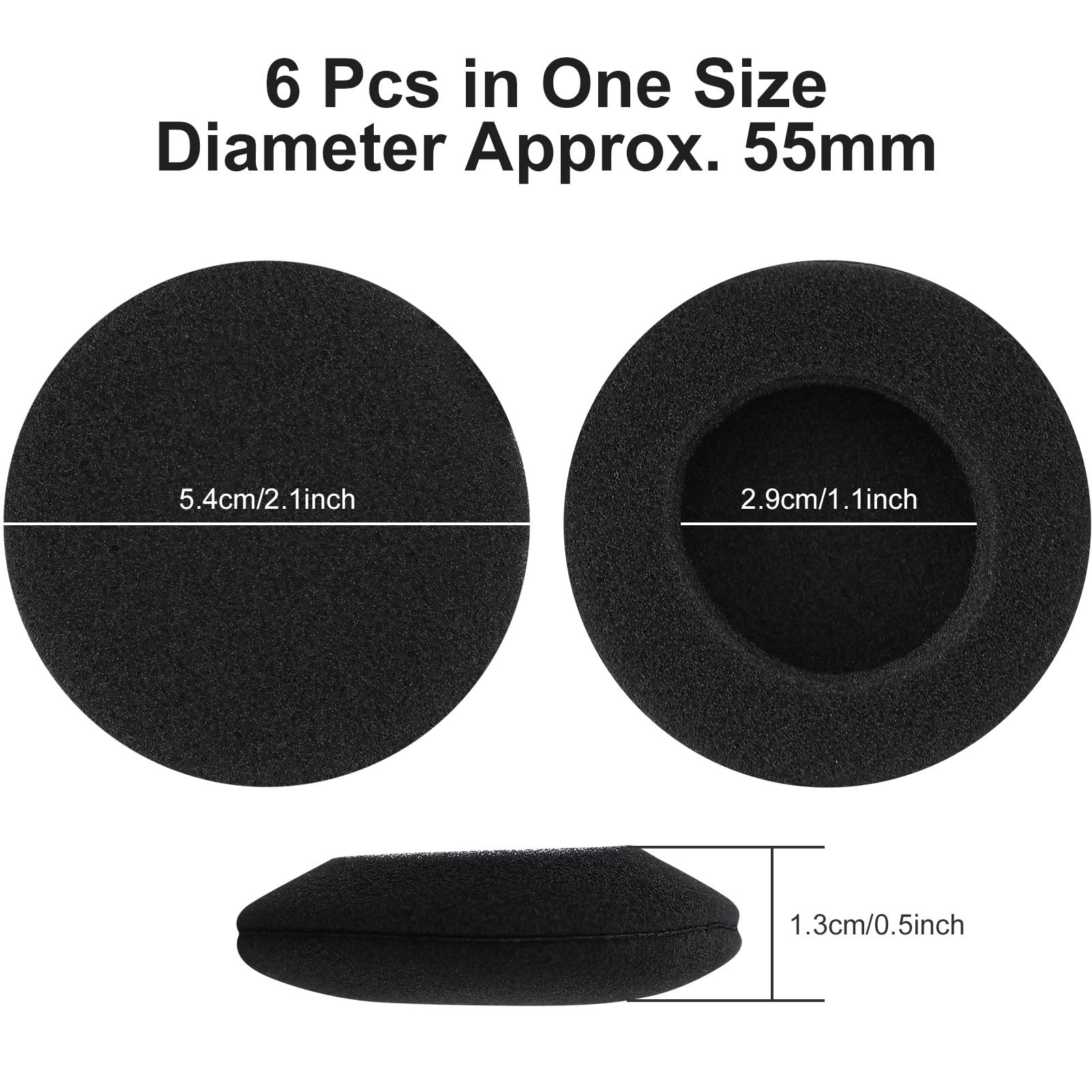 6 cuscinetto auricolari in schiuma da 55 mm di ricambio, tappi auricolario neri per diverse cuffie