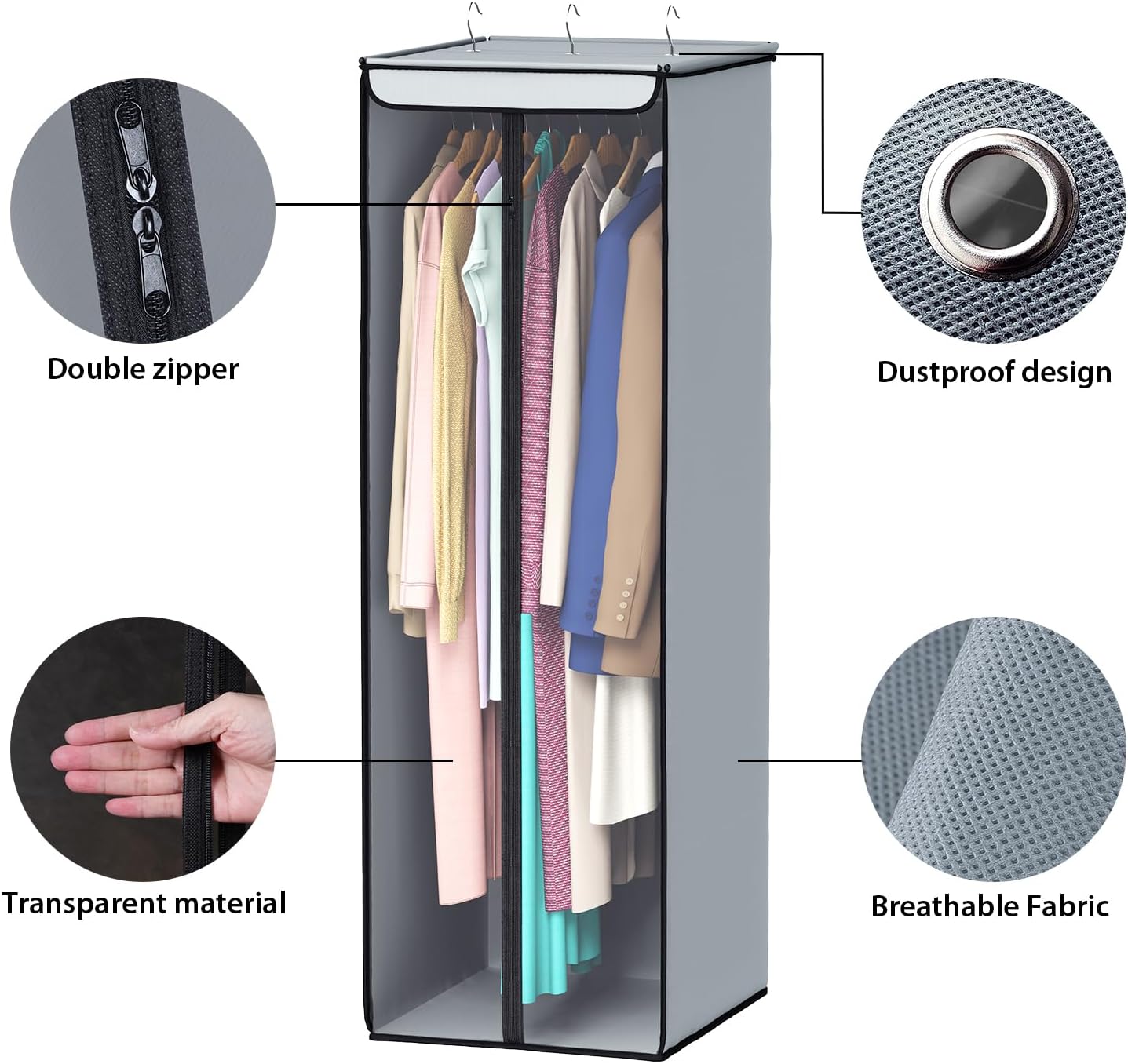 Univivi Garment Bags for Hanging Clothes, Large Clothes Storage Bags Closet Organizer with Clear Window, Premium Hanging Garment Storage Bag for Suits, Coats, Dresses, 54", 2-Pack - Image 3