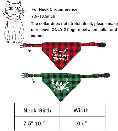 Miniatura 6 de ADOGGYGO - Collares de Navidad para gatos con campana, desmontables, paquete de 2, collares ajustables de Navidad a cuadros rojo y verde para gatos