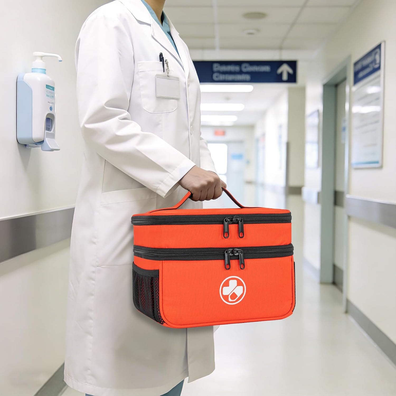 Dual Layers Pill Bottle Organizer Storage with Lockable Zipper Medicine Organizer Bag, Lockable Medicine Travel Case for Pills, Vitamins, Medical Supplies, Dark Orange