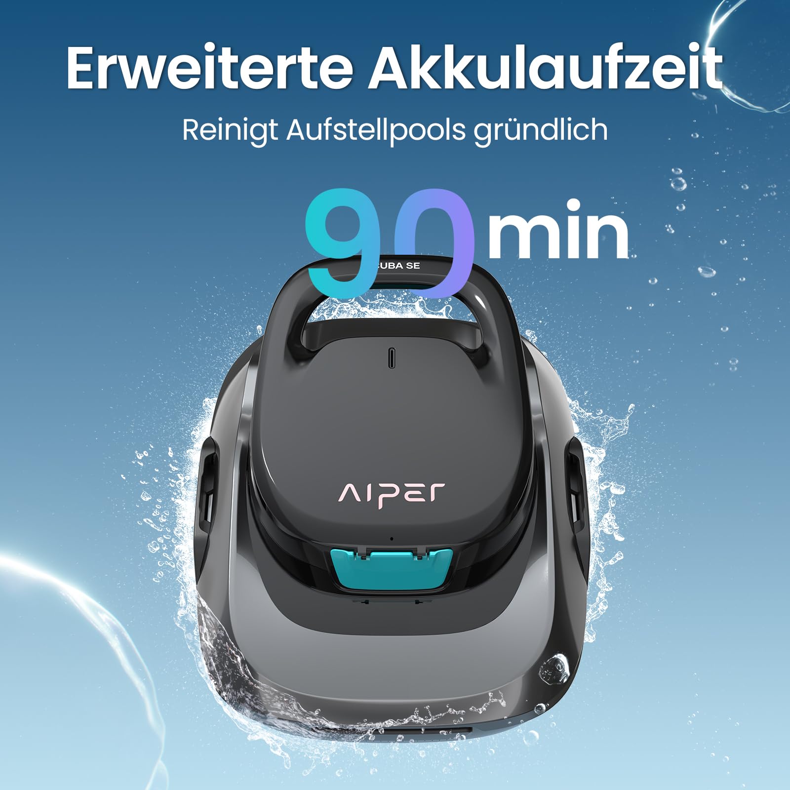 AIPER Poolroboter Kabelloser Poolsauger mit 90 Min Laufzeit Intelligentes Auto Parking Plus Leichtes Design Ideal für Bodenpools bis 80 m²