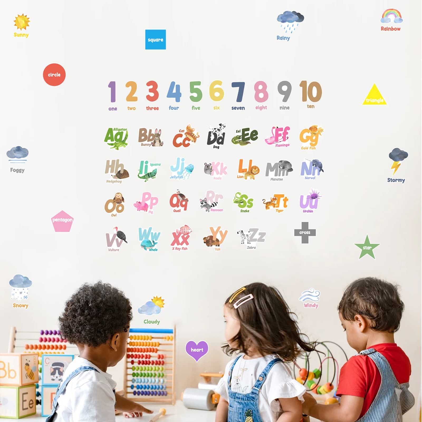 Alphabet Wall Stickers for Girls Toddlers Animal Alphabet Wall Decals Peel and Stick, Vinyl Alphabet Wall Decals for Classroom Bedroom