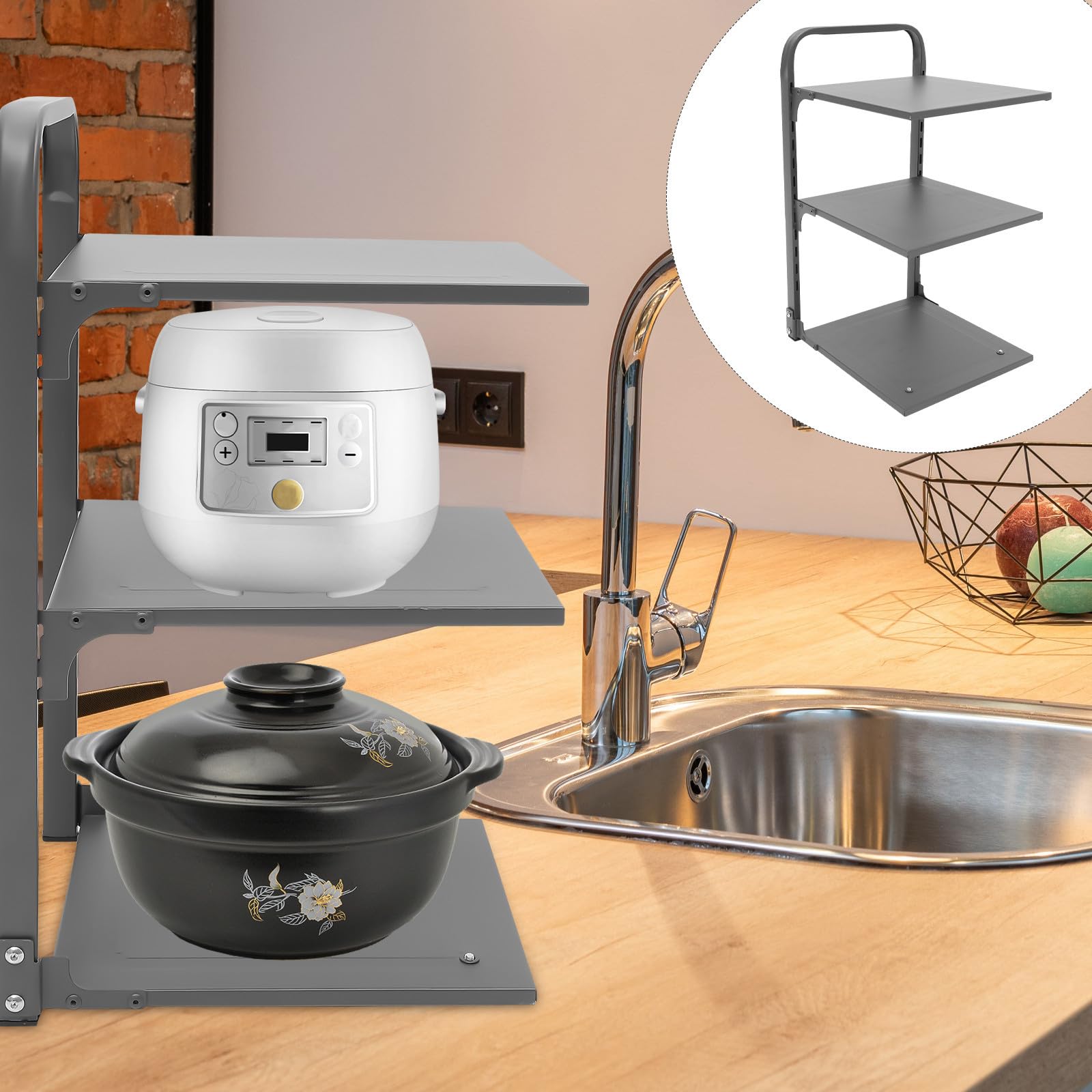 Organizador Estante Resistente y Portátil Plegable de Ollas de Acero al Carbono Rejilla Multifunción Drenaje para Cocina Adecuado para Armarios y Encimeras