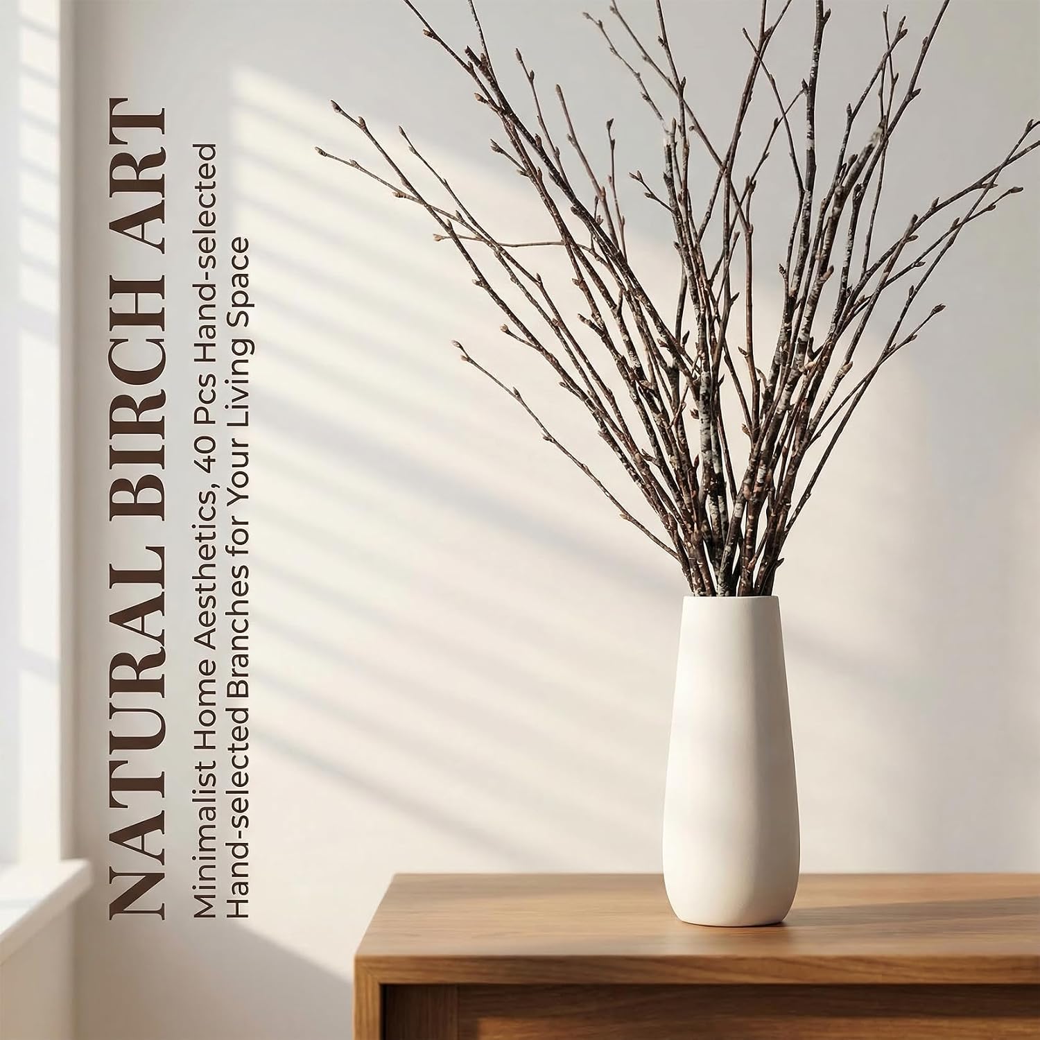 40PCS Natural Birch Twigs – 13.8 Inch Dried Birch Branches for Decoration Vases Decorative Twigs and Branches for Vase Natural Plant Branch Decor for Wedding Arrangements, Home Decor, Wreath Crafts