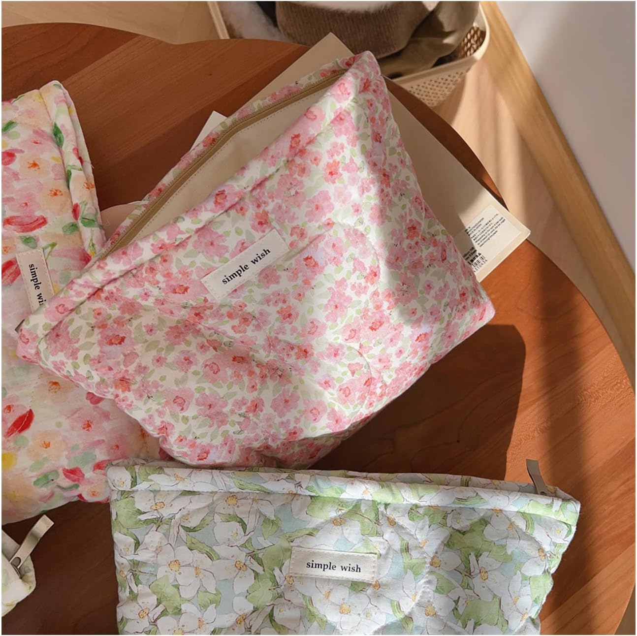 uekeboag Quilted Floral Cotton Makeup Pouch,Coquette Quilted Cosmetic Bag for Women and Girls, Aesthetic Organizer Bag, Flower Cute Travel Toiletry Bags(01Pink Little Flower) - Image 5