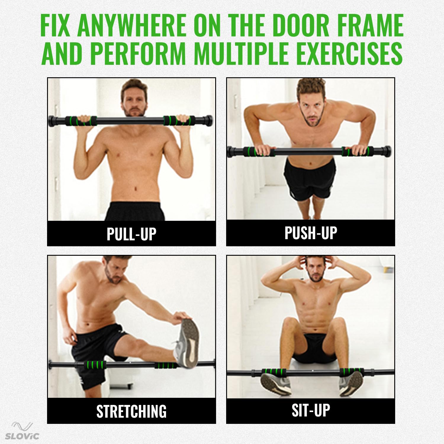 Door Pull Up Bar for Home Workout by SLOVIC (Load Capacity: 100 KG) Wall Mounted Pullup Bar At Home Non Slip Pull Up Rod & Chin Up Bar For Home with Adjustable Length 62 to 100cm 5