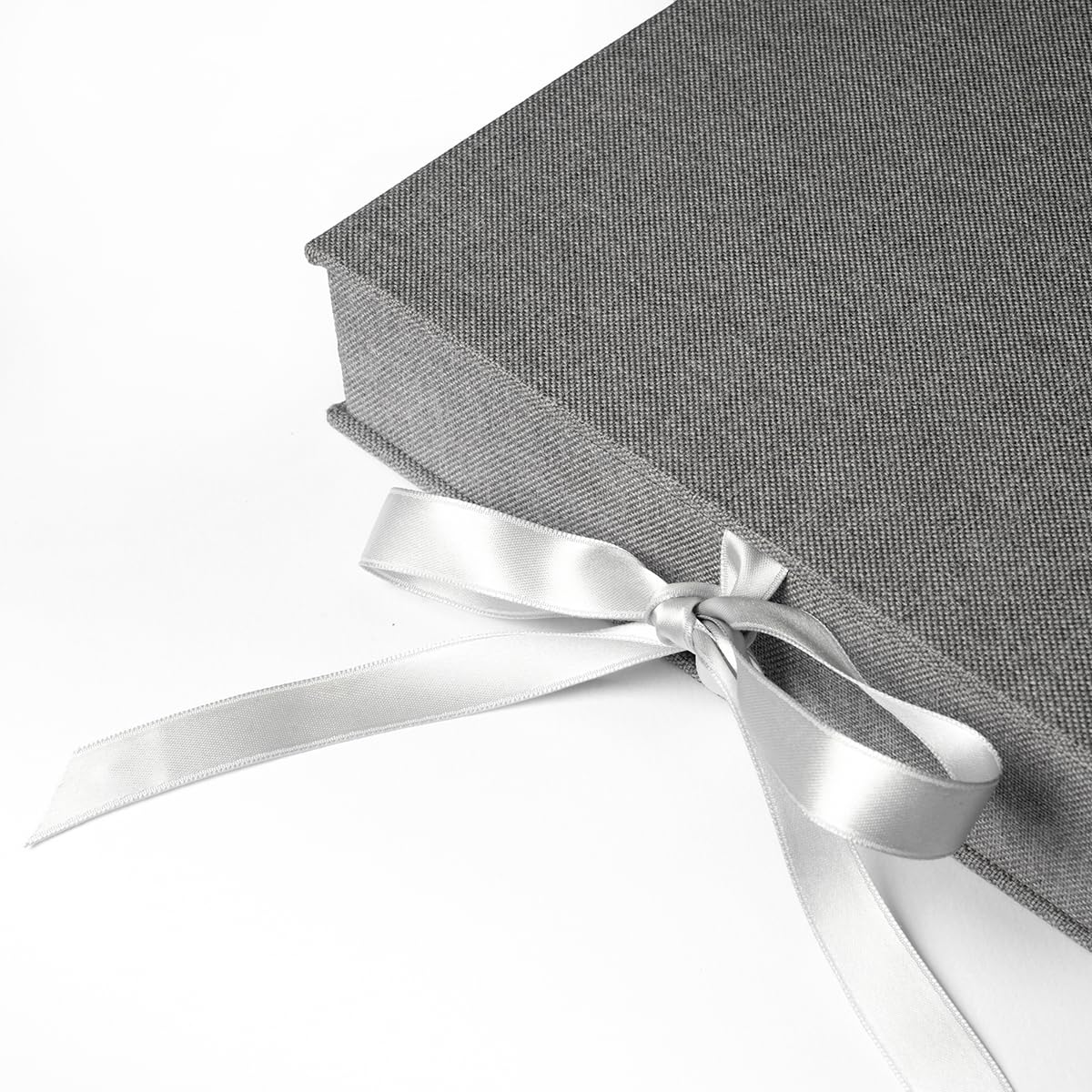 Álbum de fotos de 20 x 15 cm con funda de tela gris, 25 x 20 cm, caja con álbum