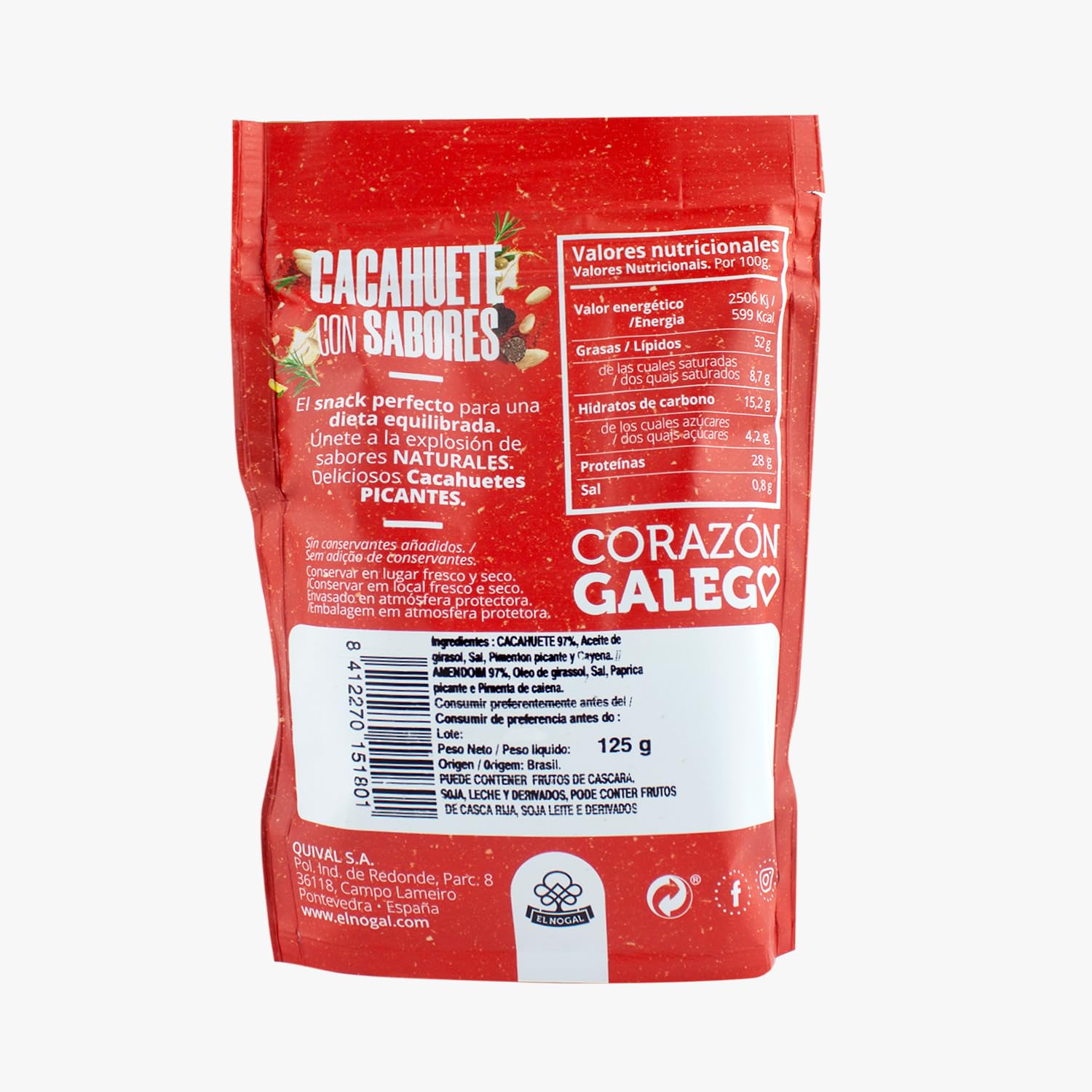 EL NOGAL Frutos Secos Cacahuete Repelado Picante (Con Pimenton y Cayena) Doypack, 125 g (Paquete de 1) — view 4